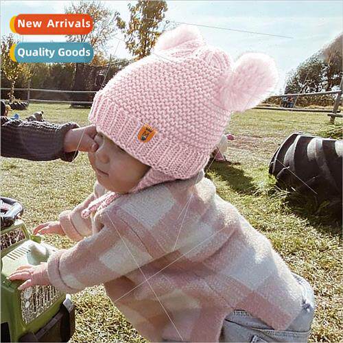 Newborn baby hat baby fall winter  hat cute double ball ear