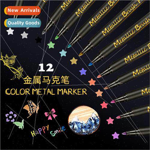 Hot hard tip metal marker 12 colors glass water cup color pe