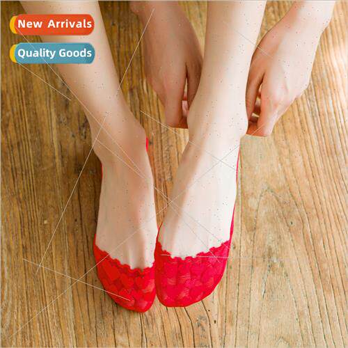 Red socks wedding super invisible socks lace boat socks summ