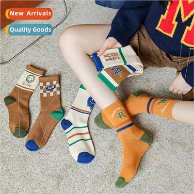 Autumn new American retro curry sports socks mid-calf letter