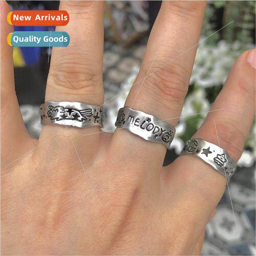 Cartoon ring female ins star cat dog unicorn vintage silver