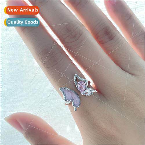 Pink Butterfly Ring Girl Heart Sweet Delicate Teardrop Zirco