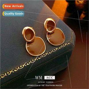 oval fashio drop irregular oil earrings silver simple needle