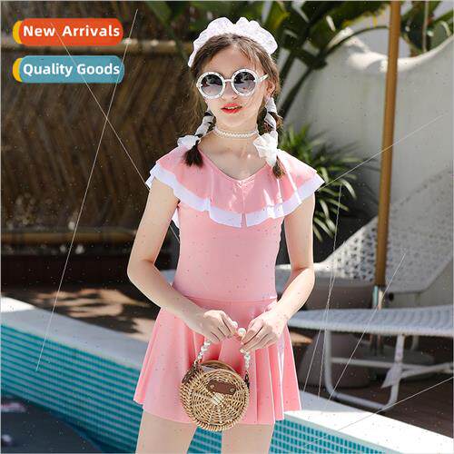Girls swimsu one-piece dress Yankee ruffle collar 40-60 poun