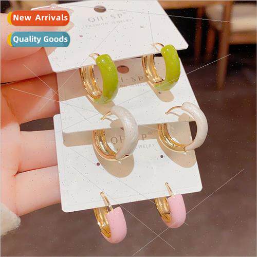 Fashion spring summer Colorful oil drop earrings buckle fema