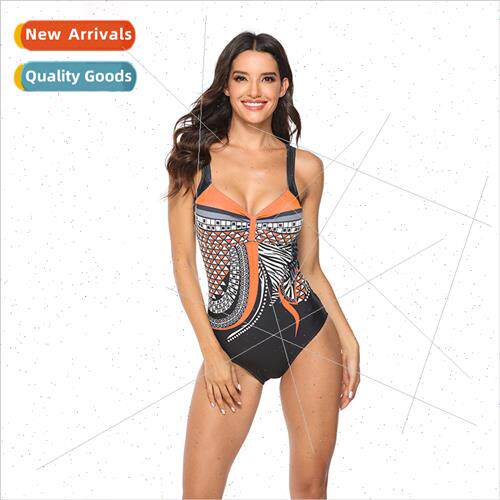 New Halter Retro Print One Piece Swimsu Backless Triangle 8