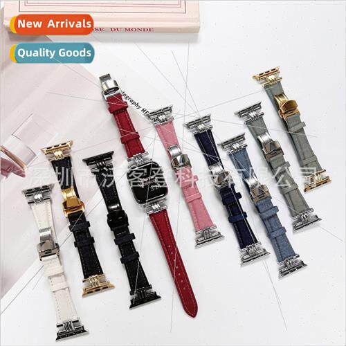 适用apple three tube denim leather butterfly buckle canvas w