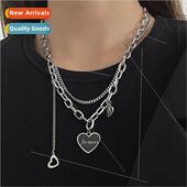 ins lay heart double hop hip niche women necklace love Black