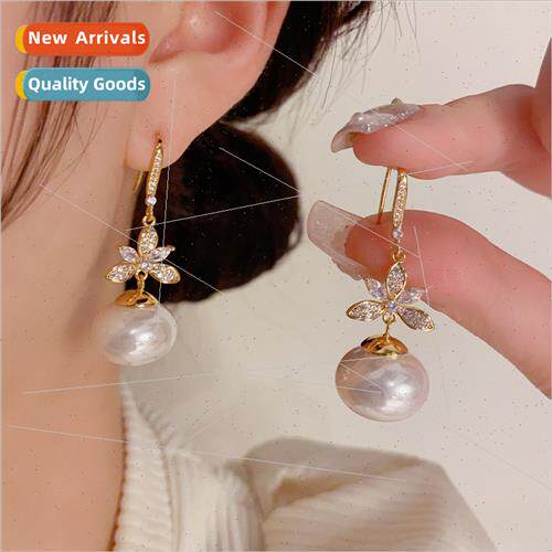che nd delicate zirconia leaf pearl ear hooks celebry simple