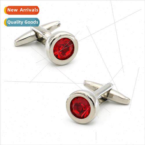 Business simple round red crystal cufflinks men wedding fest
