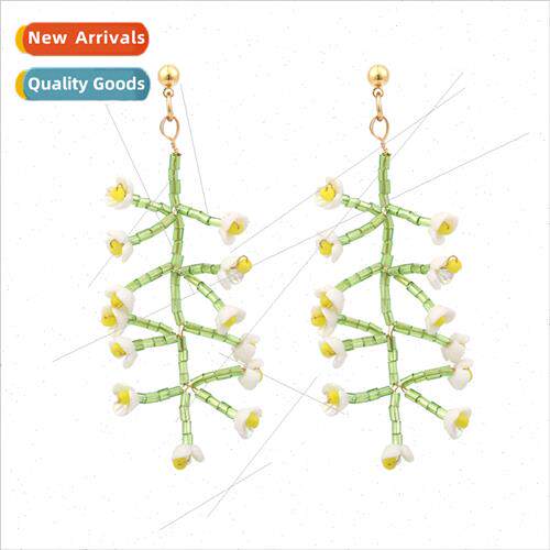 Korea  arts crafts handmade rice beads beaded flower earring