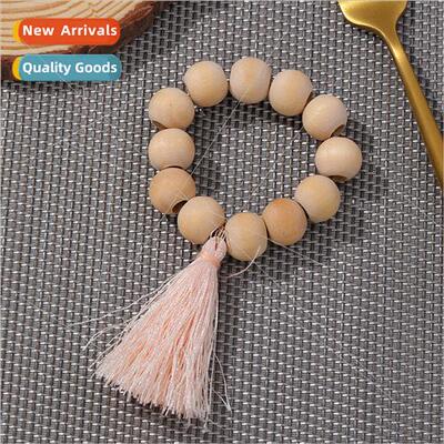 Rustic wooden beads napkin ring handmade woven hemp rope nap