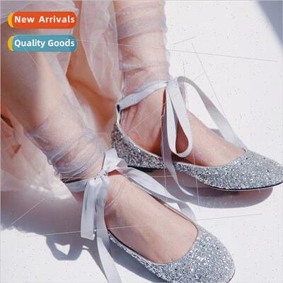 Korea Dongdaemun Japan fairy mesh stacked socks shiny transp