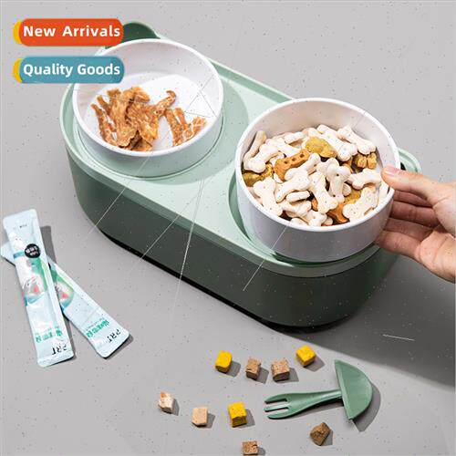 Pet double bowl to protect cervical vertebrae cat food bowl