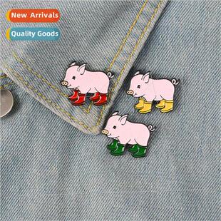brooch bag denim Cute accessories pig collar cre pink