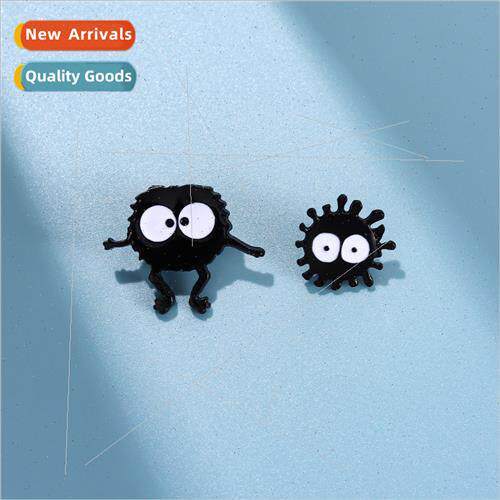 Japan cartoon cute black small coal ball shape metal brooch