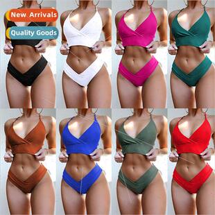 Spl Sexy Neck Color Europe Solid Swimsu 2022 Bikini New