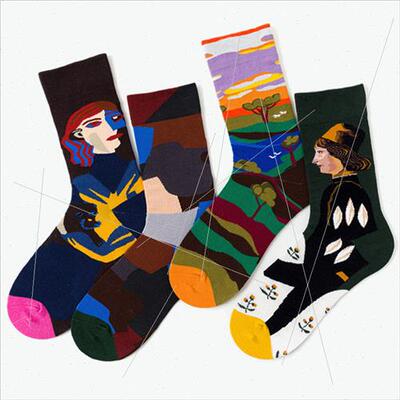 Long socks men ins tide Europe set oil painting personaly ar