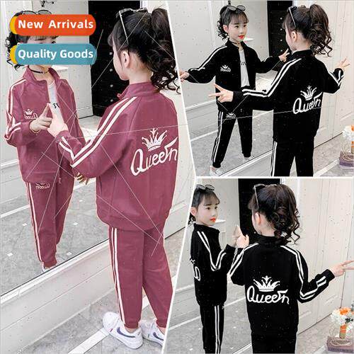Autumn new children zipper sweater sweatpants set small medi