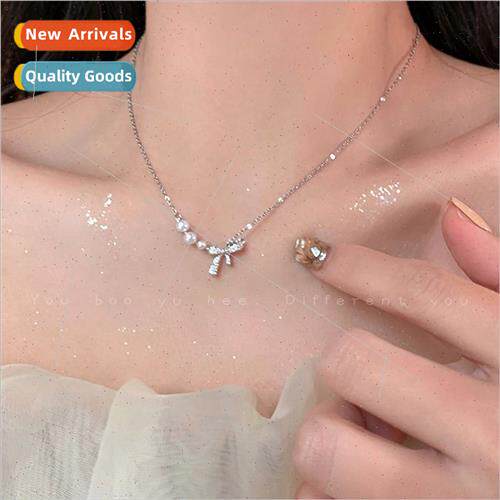 Pearl bow necklace female ins niche premium delicate sweet c