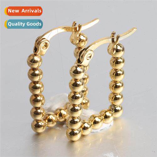 Ins stainless steel 4MM round bead earrings square geometric