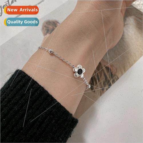 Black zirconia flower bracelet ins sweet cool nd niche singl
