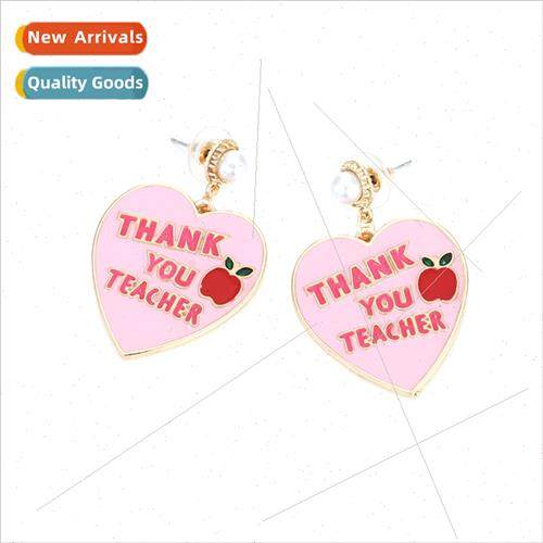 cute alloy oil drop teacher day letters heart earrings perso