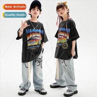 tide loose denim summer clothing dance set letters hop Hip