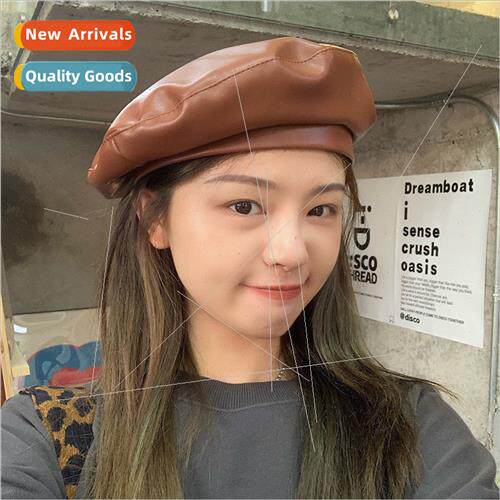 Korea  new hat female spring fall days  pu leather retro fas