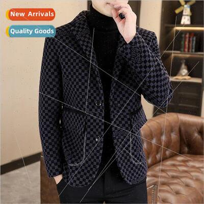 ille su jacket men fall winter  fashion tide plaid tweed coa