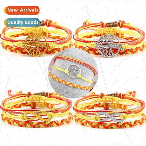New Bohemian WaterproWaxed Wire Hand-Woven Bracelet Alloy Om