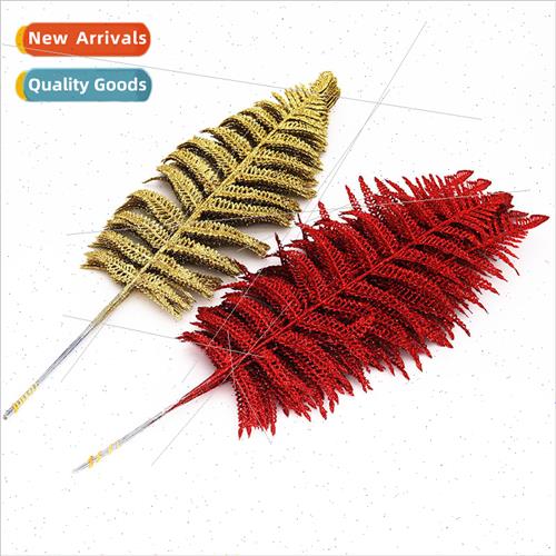 Christmas e decoration pendant 45cm gold dust leaves pink/re