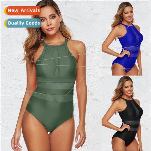 2024Europe Sexy One-piece Swimsu Women Patchwork Mesh Hollow