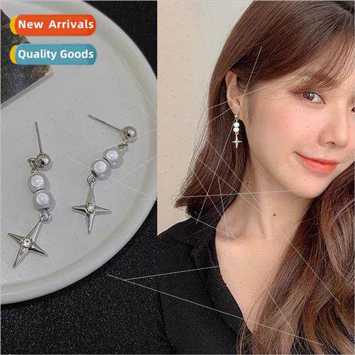 New cold wind cross earrings reflective pearl earrings sense