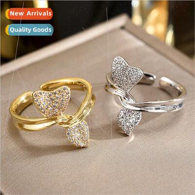 Diamond knotted ring female niche open index finger ring adj