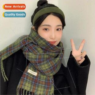 plaid scarf tassel faux warm cashmere ins New female