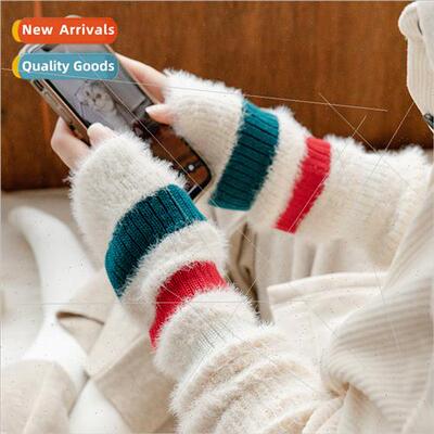 Fall winter imation mink hair thickened warm fingerless hole