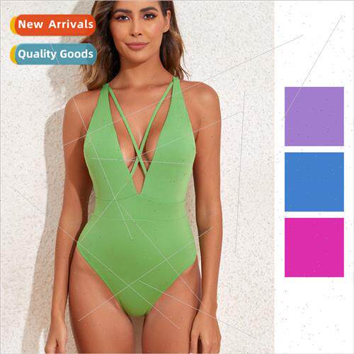 Europe solid color crossover design one-piece swimsu sexy sk
