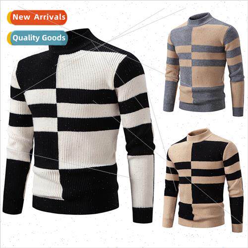 Men sweater 2023 Autumn Winter new Korea  patchwork color pr