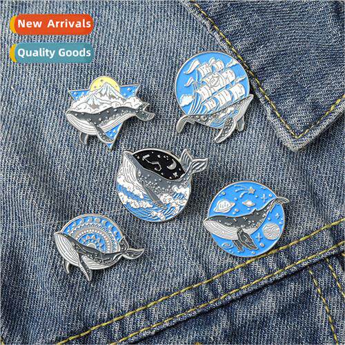 New cartoon animal whale brooch Creative sailboat planet wav