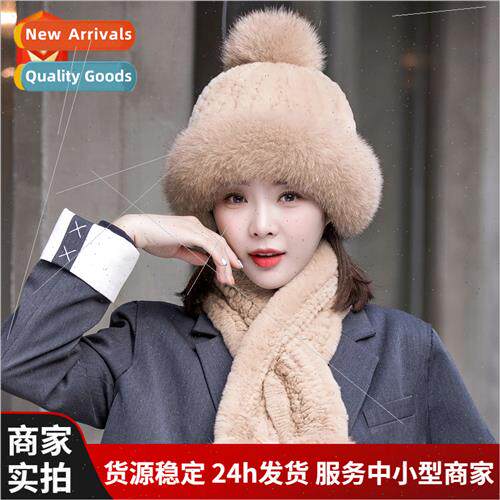 Women winter warm twoPCS scarf hat set otter rabb hair wool