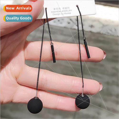 Black pearl ear wire earrings simple wild nd s925 silver nee