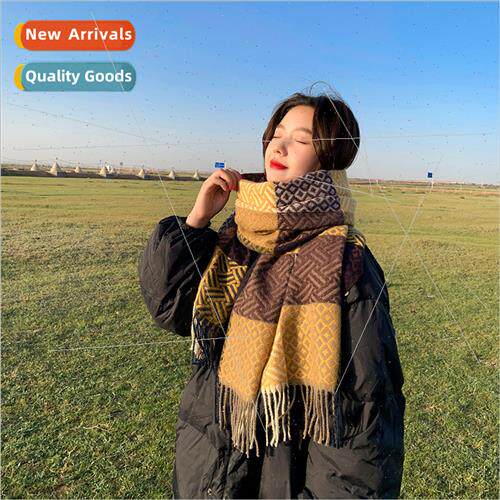 Autumn winter new imation cashmere color plaid thickened war