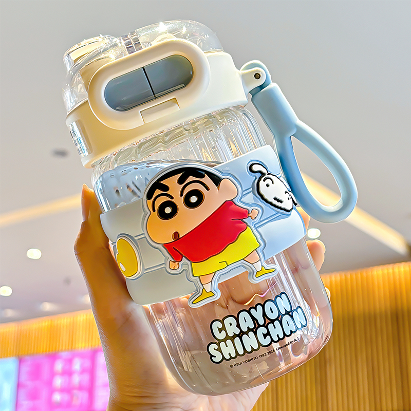 蜡笔小新水杯女生2025新款高颜值吸管杯夏天学生上学专用玻璃杯子