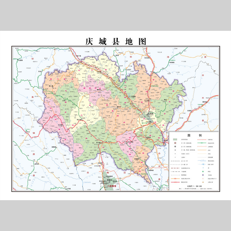 庆城县地图电子版设计素材文件 - 实物图