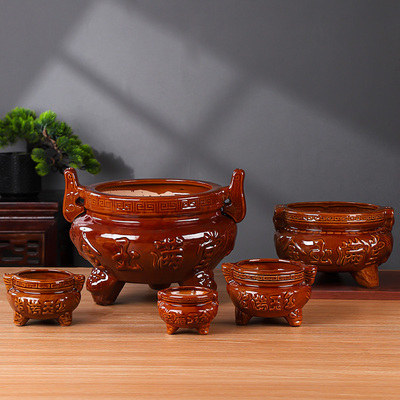 陶瓷小香炉家用供奉插香供佛观音财神爷香炉公司金玉满堂香炉招财