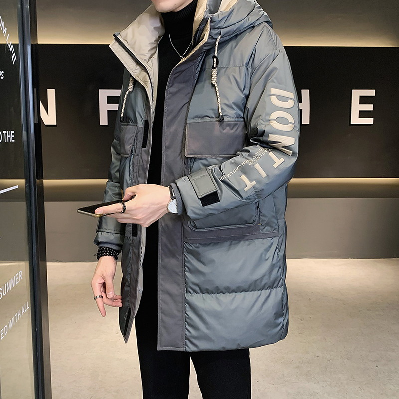 男秋冬季连帽轻薄中长款羽绒服