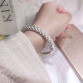 芙蓉花纯银手镯时尚 桂花999推拉圈可调伸缩手环麻花送妈妈足银饰