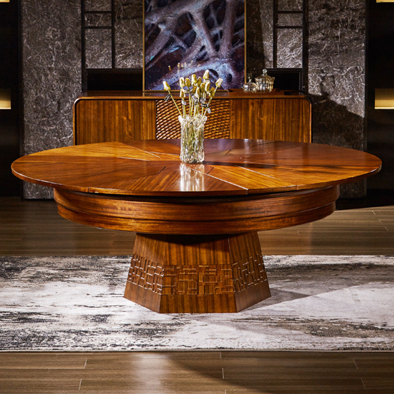 coomo楷模家具 楷模迪诺餐台新中式伸缩餐台圆形餐桌变形餐厅组合