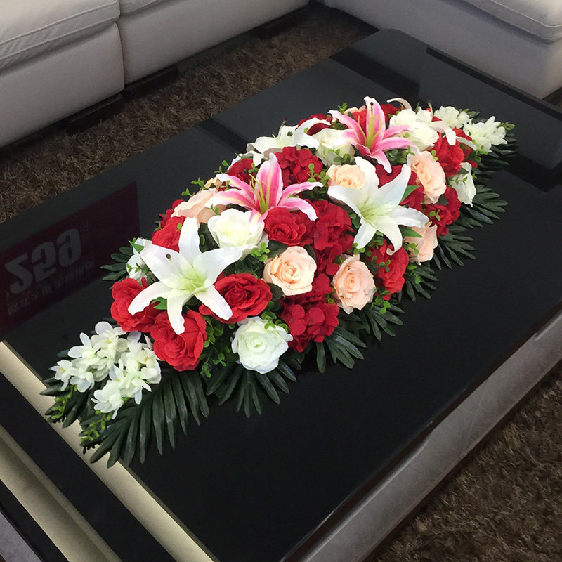 彷真桌花台花签到假花会议室装饰彷真花商务摆设塑料长形会议桌花